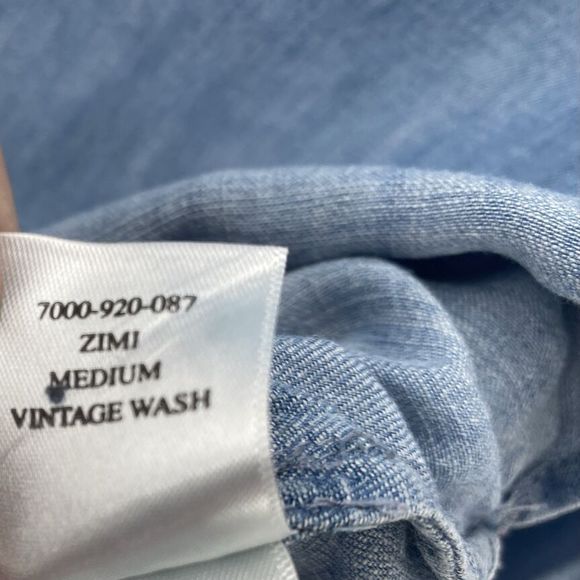 Rails Zimi Top Womens S Blue Linen Blend Chambray Long Sleeves Tie Flare Cuffs - Picture 10 of 13